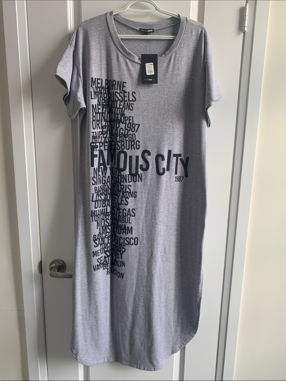 Fashion Nova Grey Graphic T-Shirt Maxi Dress - Famous City